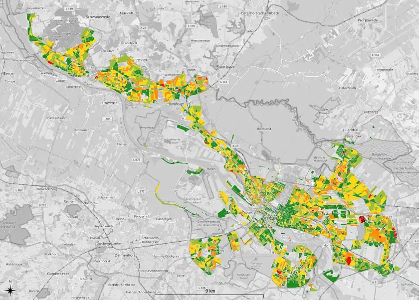 Karte über Energieeinsparpotentialgebiete der Stadt Bremen nach § 18 Abs. 5 Wärmeplanungsgesetz